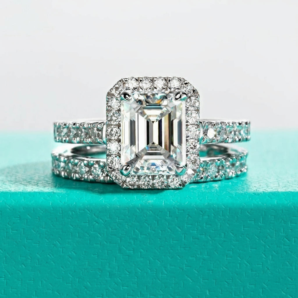 Bao 3.70 Carats Solid Silver Platinum Plated + Wedding Band