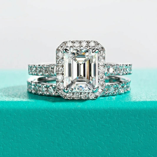 Bao 3.70 Carats Solid Silver Platinum Plated + Wedding Band