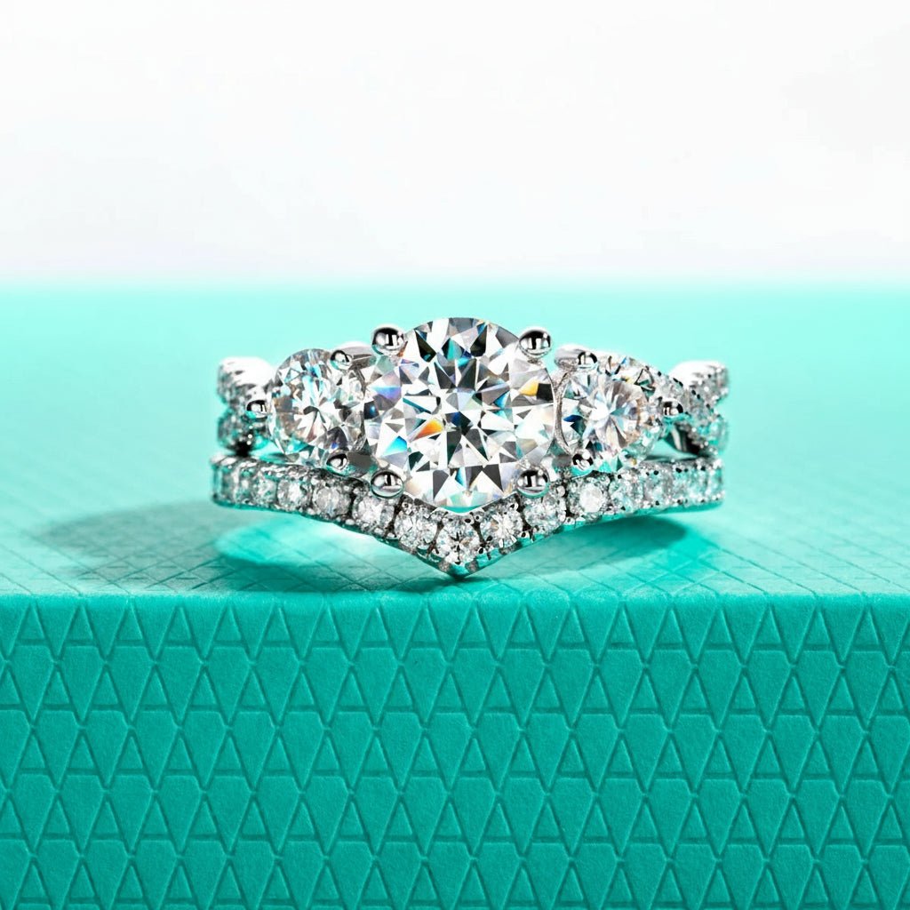 Deborah 3.61 Carats Solid Silver Platinum Plated Engagement Ring + Wedding Band Set