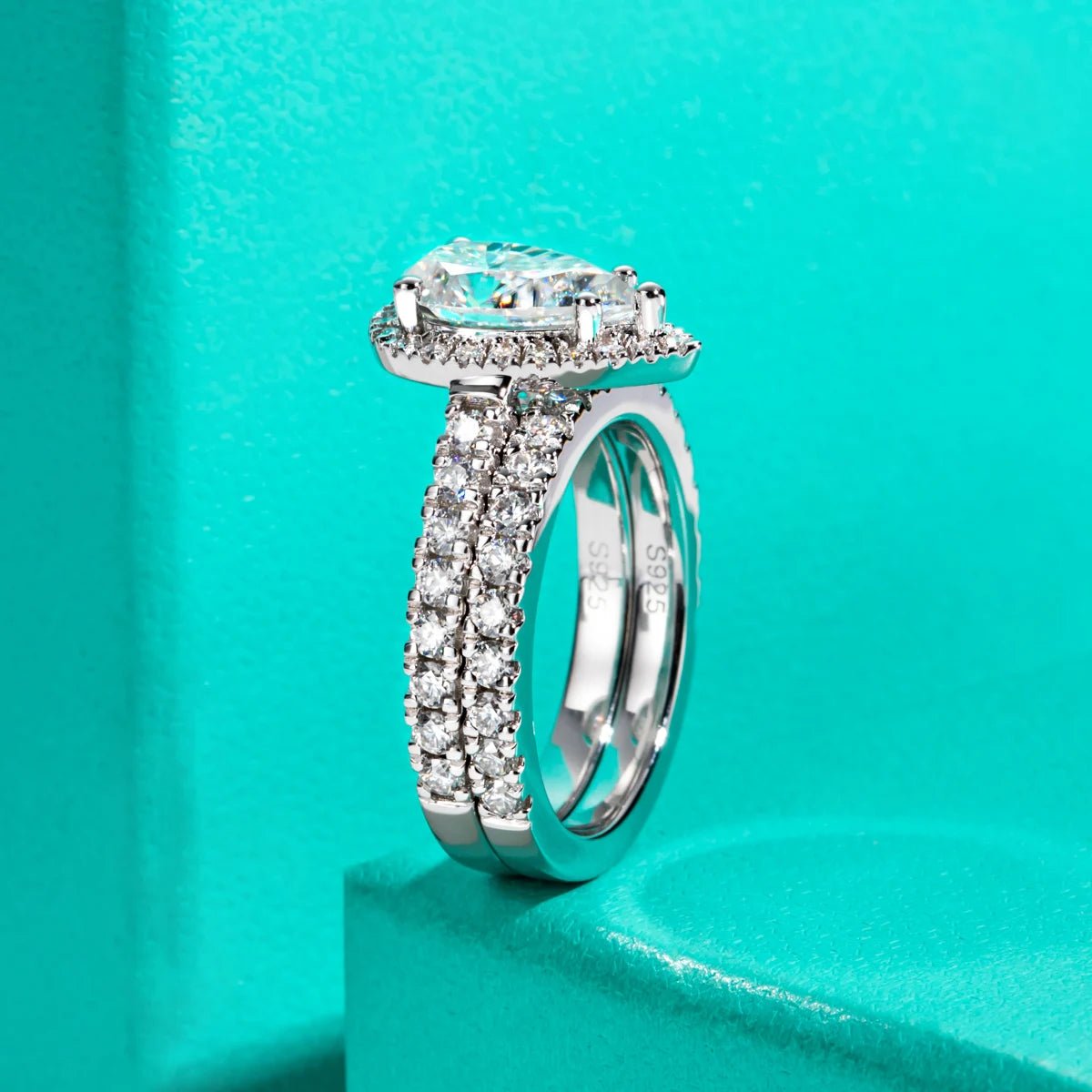 Celeste 3.70 Carats Solid Silver Platinum Plated + Wedding Band