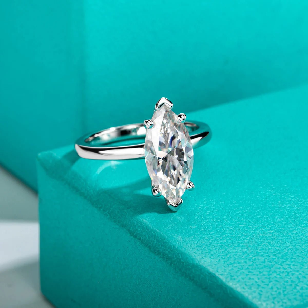 Make it Marquise 3 Carats Silver Platinum Plated Engagement Ring