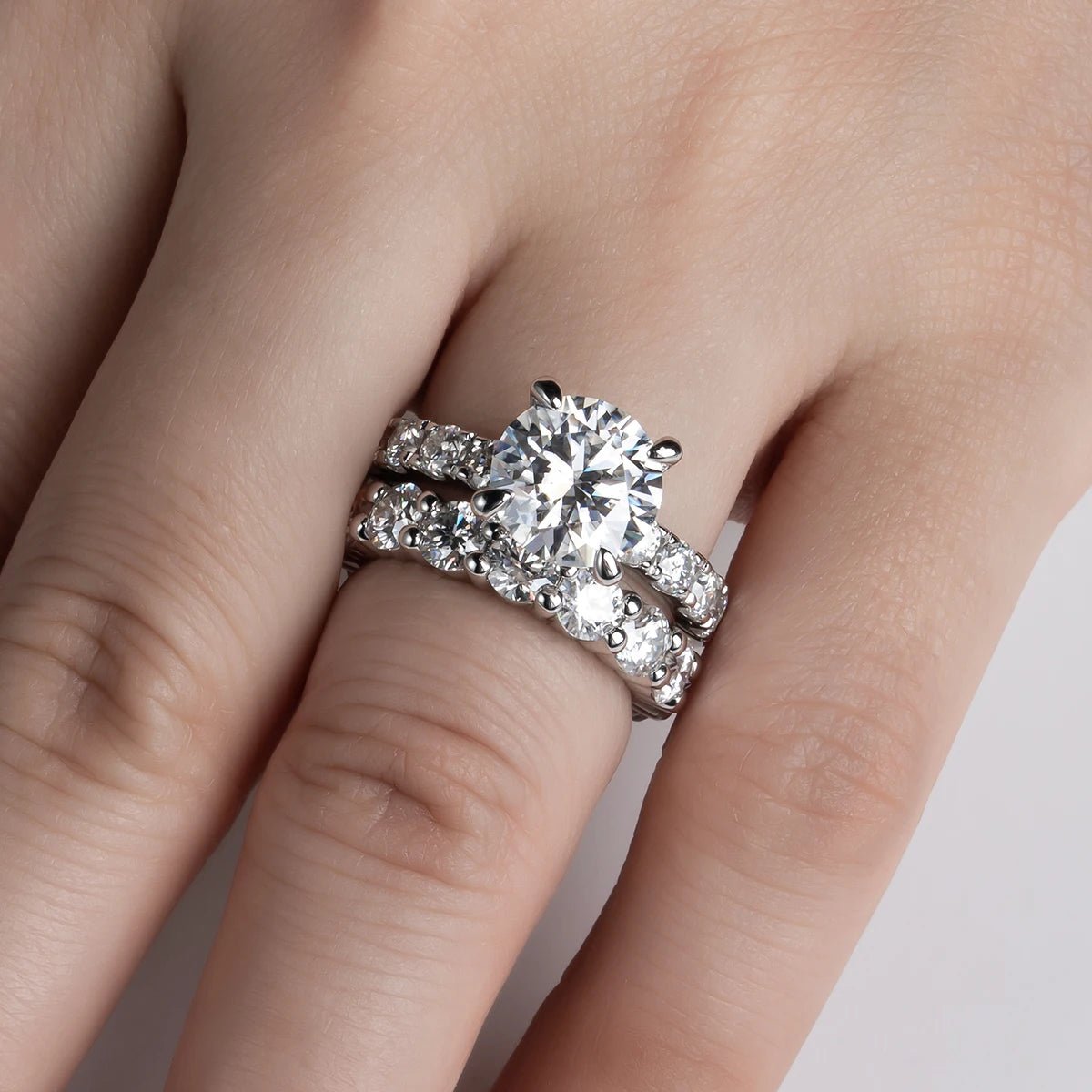 Bridal Set 9.9 Carats Silver Platinum Plated Engagement Ring + Wedding Band