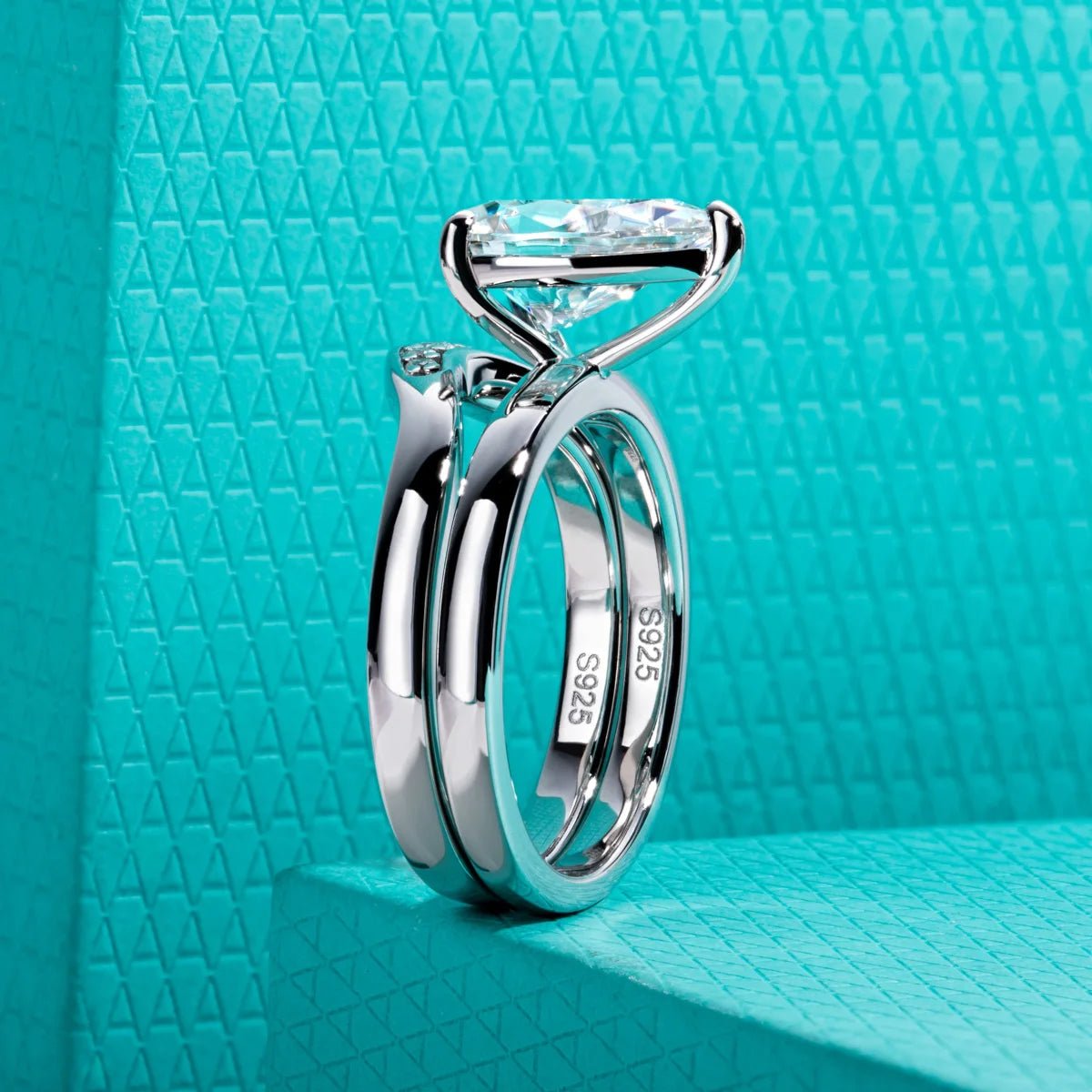 Soren 3.05 Carats Solid Silver Platinum Plated Engagement Ring + Wedding Band Set