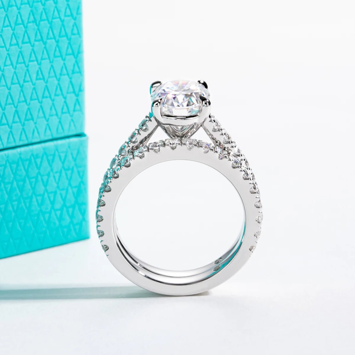 Cleopatra 4.04 Carats Silver Platinum Plated Engagement Ring + Wedding Band Set