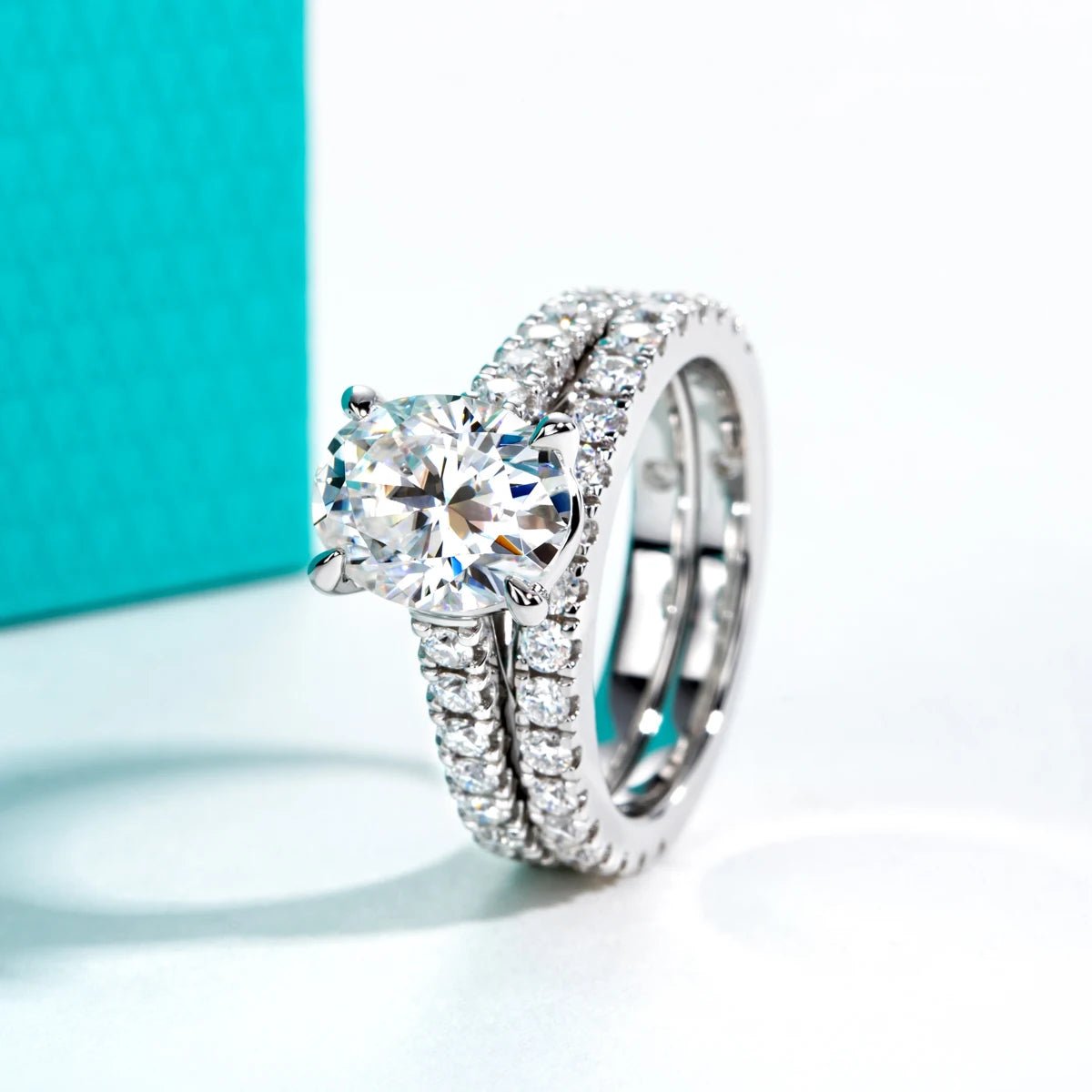 Cleopatra 4.04 Carats Silver Platinum Plated Engagement Ring + Wedding Band Set