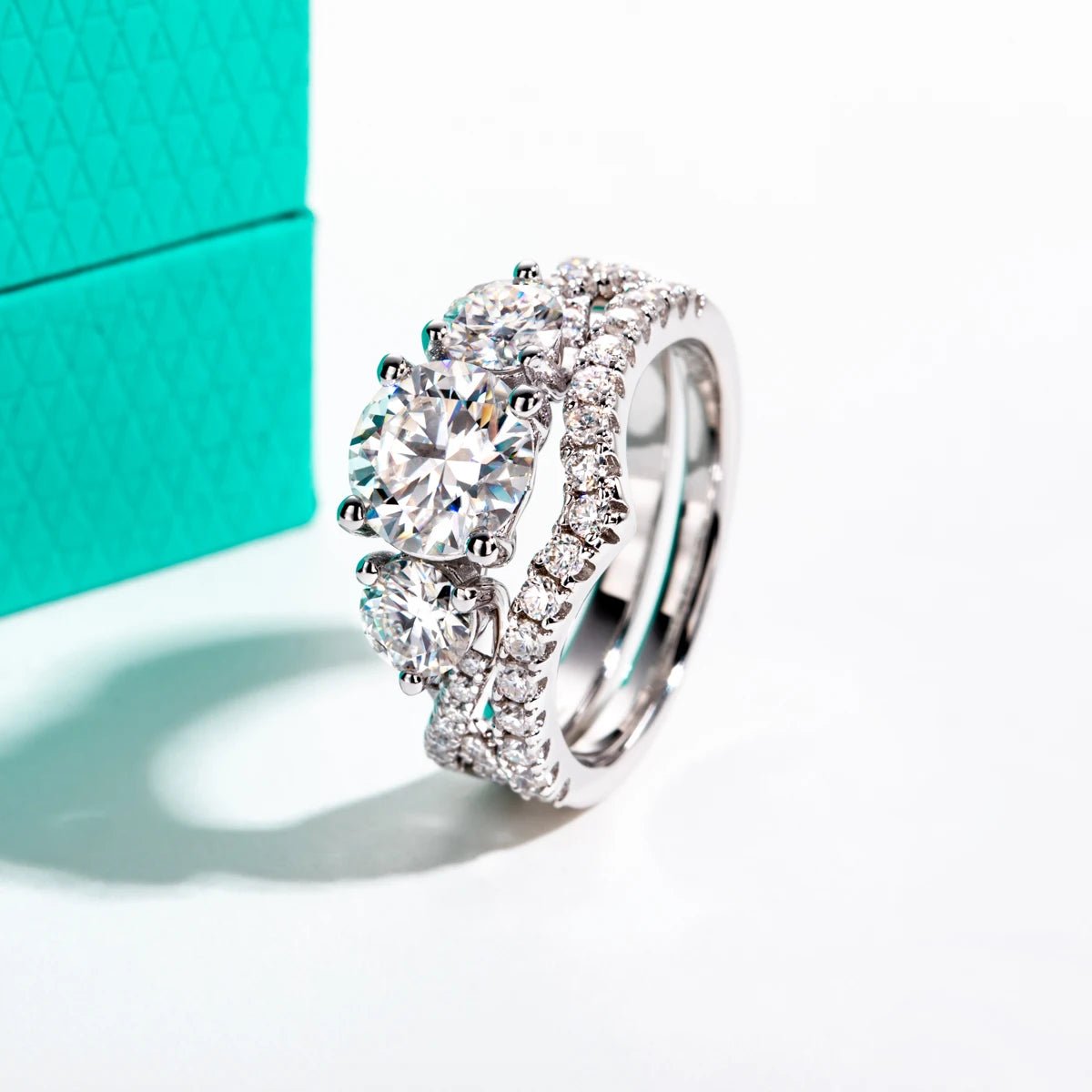 Deborah 3.61 Carats Solid Silver Platinum Plated Engagement Ring + Wedding Band Set