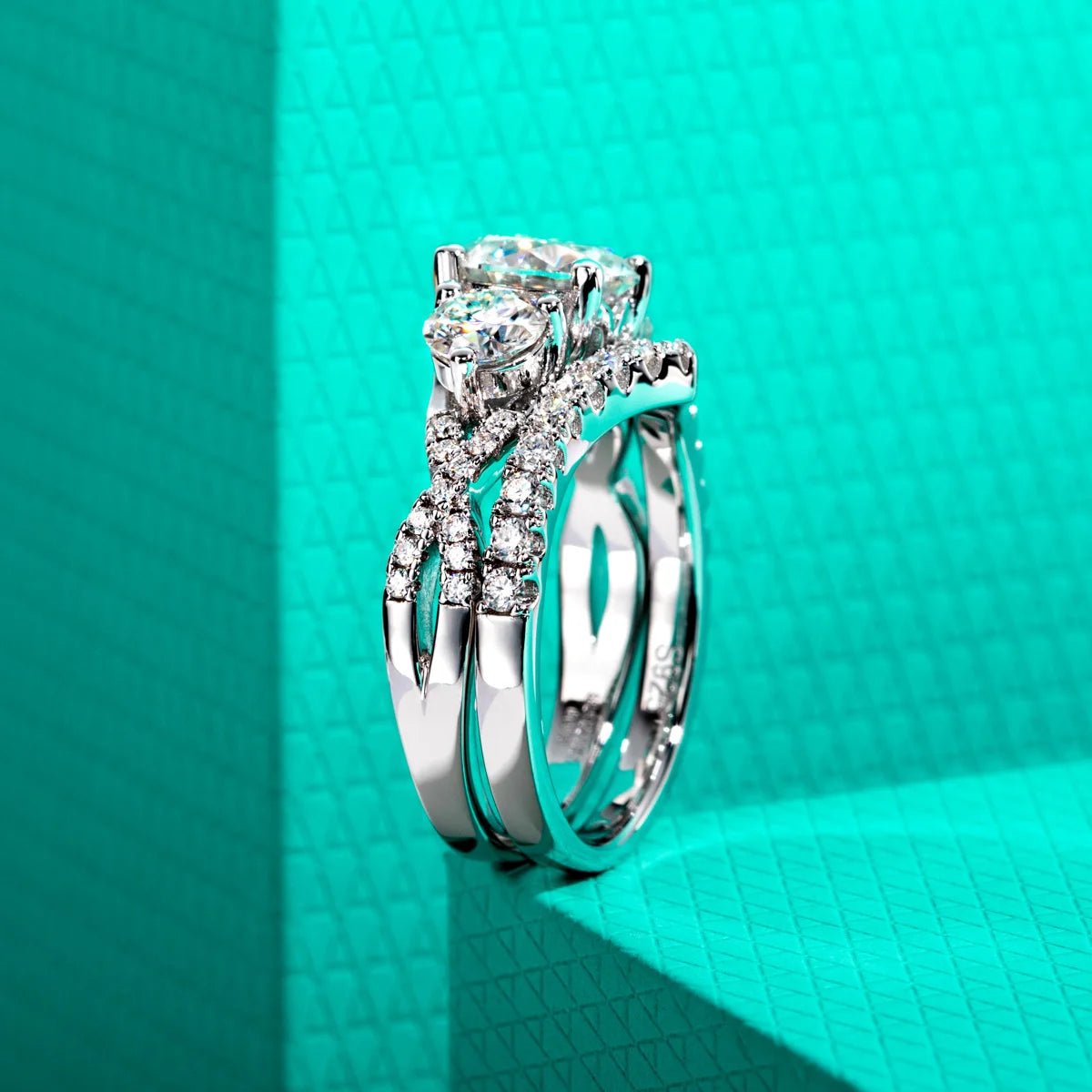 Deborah 3.61 Carats Solid Silver Platinum Plated Engagement Ring + Wedding Band Set