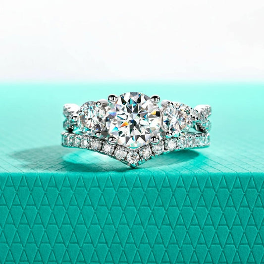 Deborah 3.61 Carats Solid Silver Platinum Plated Engagement Ring + Wedding Band Set