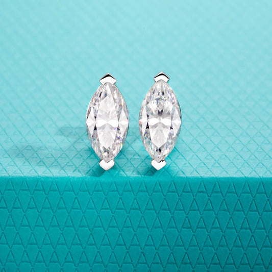 Cyra 0.5 to 3 Carats Silver Marquise Studs