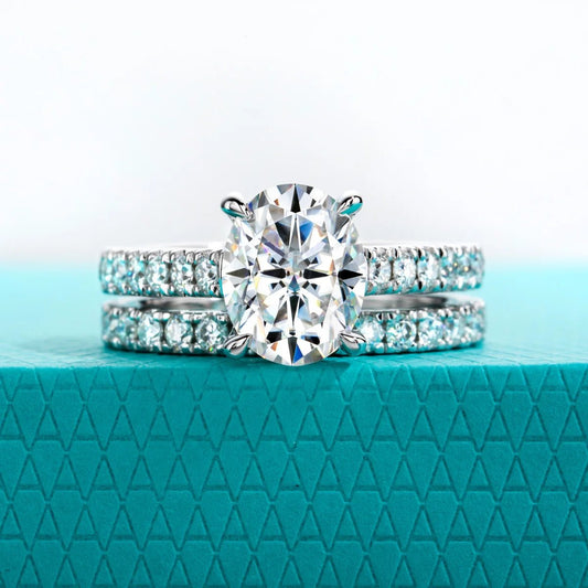 Cleopatra 4.04 Carats Silver Platinum Plated Engagement Ring + Wedding Band Set