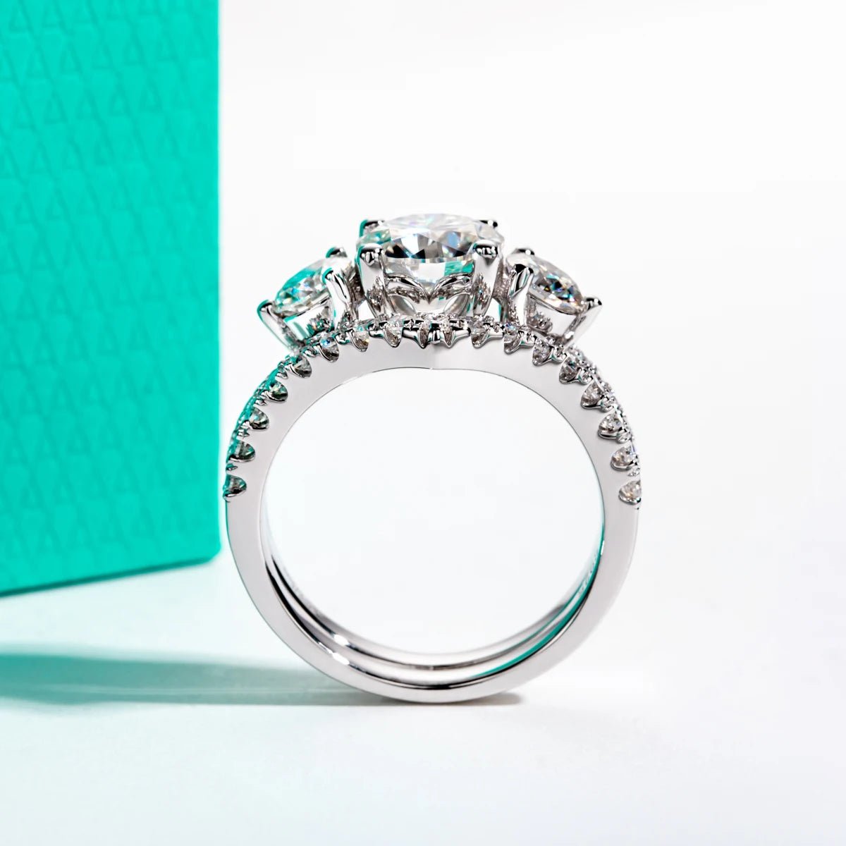 Deborah 3.61 Carats Solid Silver Platinum Plated Engagement Ring + Wedding Band Set