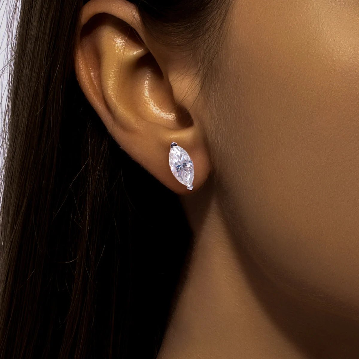 Cyra 0.5 to 3 Carats Silver Marquise Studs