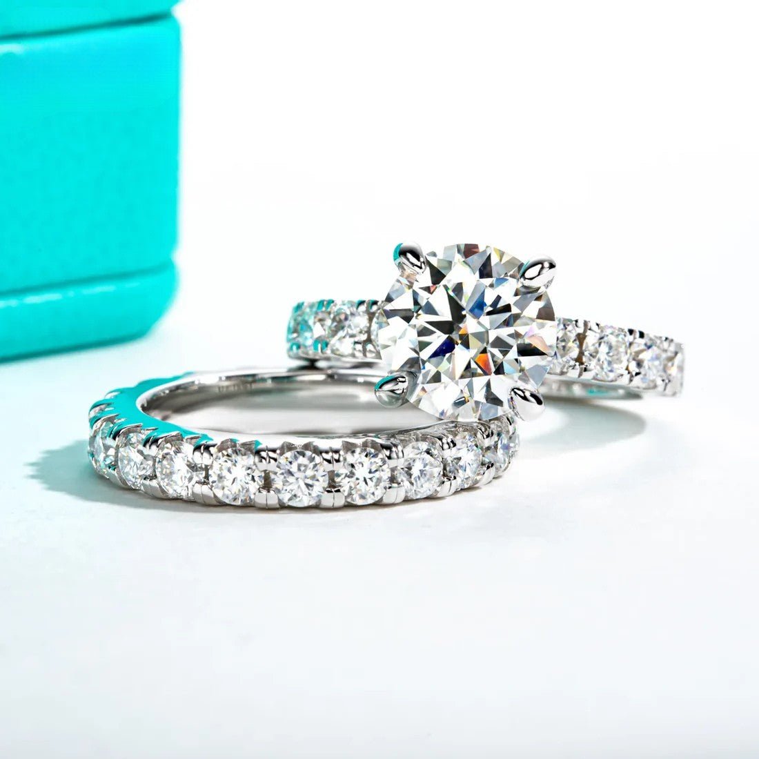 Susan 6.86 Carats Silver Platinum Plated + Wedding Band