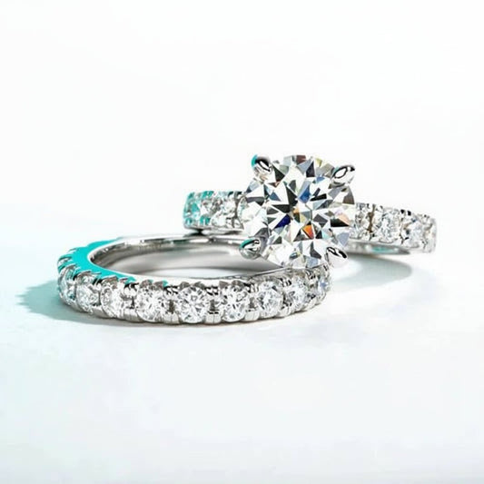 Susan 6.86 Carats Solid Silver Platinum Plated Engagement Ring + Wedding Band