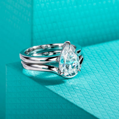 Soren 3.05 Carats Solid Silver Platinum Plated Engagement Ring + Wedding Band Set