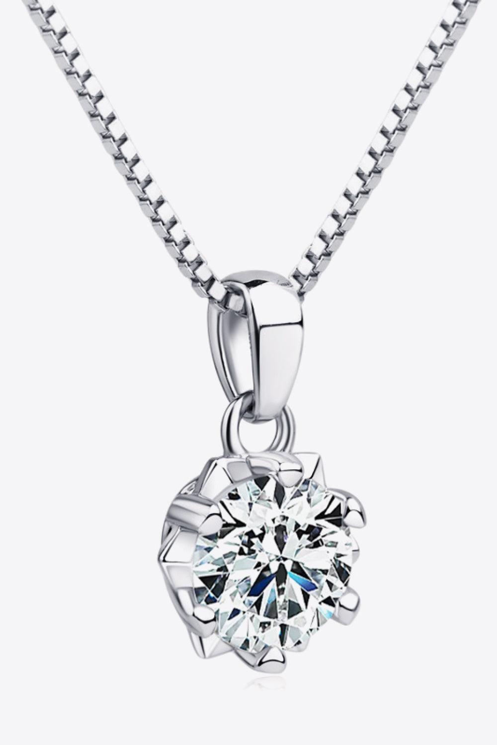 1 Carat Moissanite Pendant Platinum-Plated Sterling Silver 925 Flower Necklace - Jessica Carlson